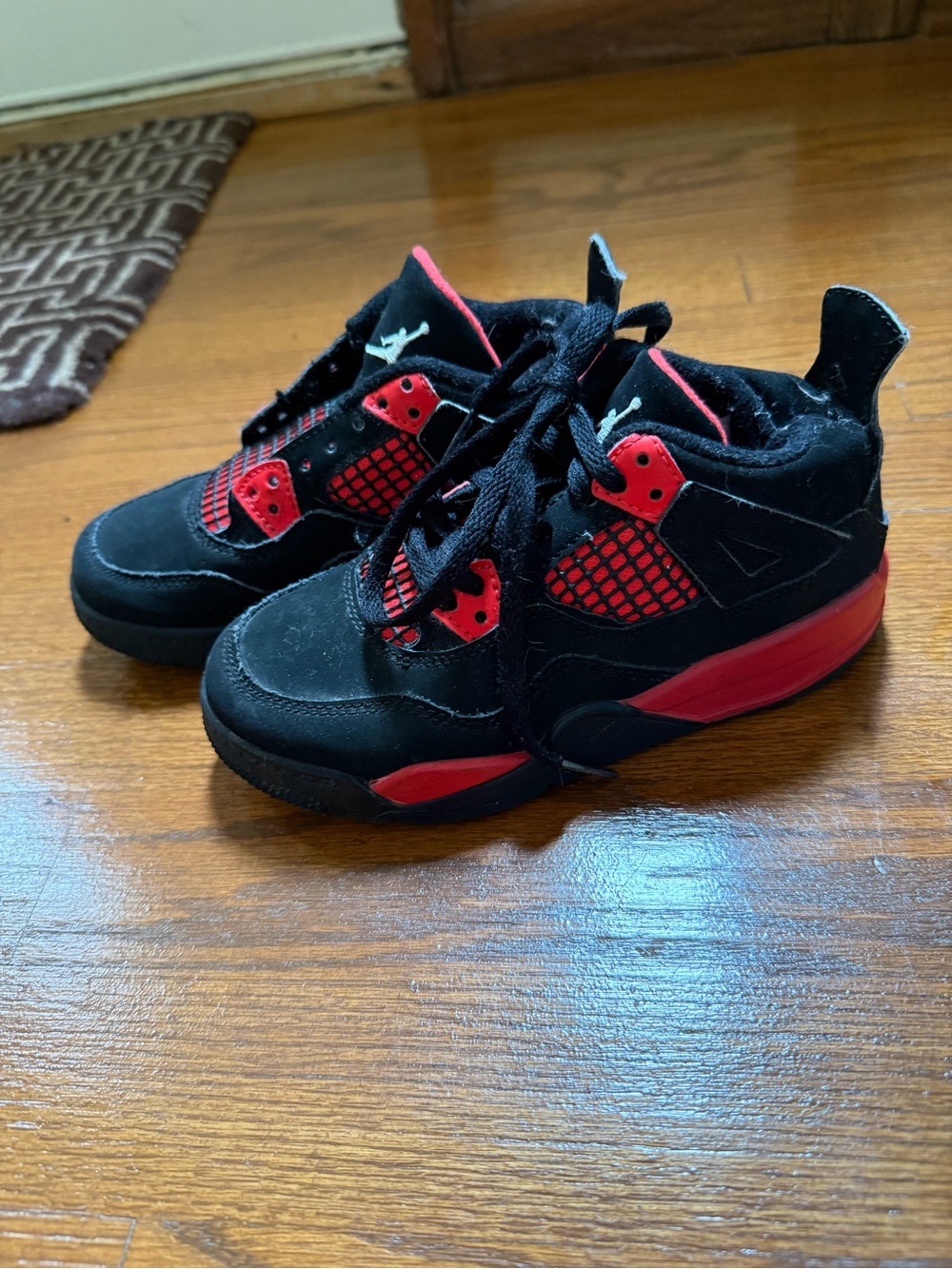 Nike Air Jordan 4 Retro Red Thunder Toddler Sneakers Black Red Size 12C
